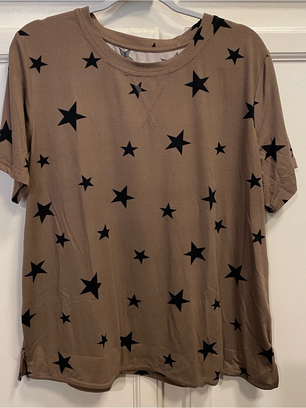 Star Print Brown Short Sleeve Blouse